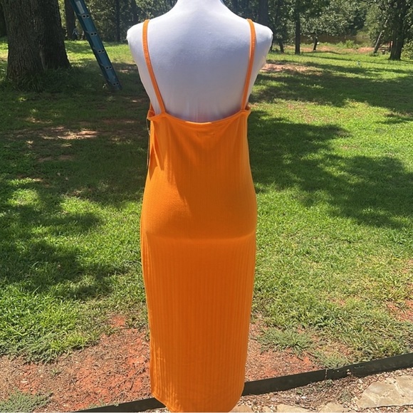 WILD FABLE BODYCON DRESS spaghetti straps slit orange - Picture 2 of 3